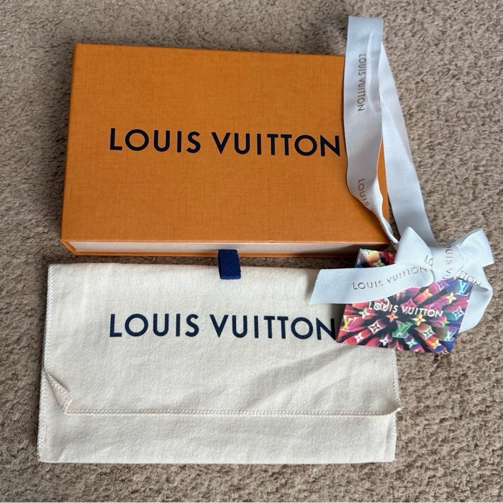 Louis Vuitton Orange Gift Box with Cream Pouch and Colorful Bow
